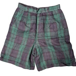 Vintage Giorgio Sant'Angelo‎ green plaid long walking shorts high waist 10